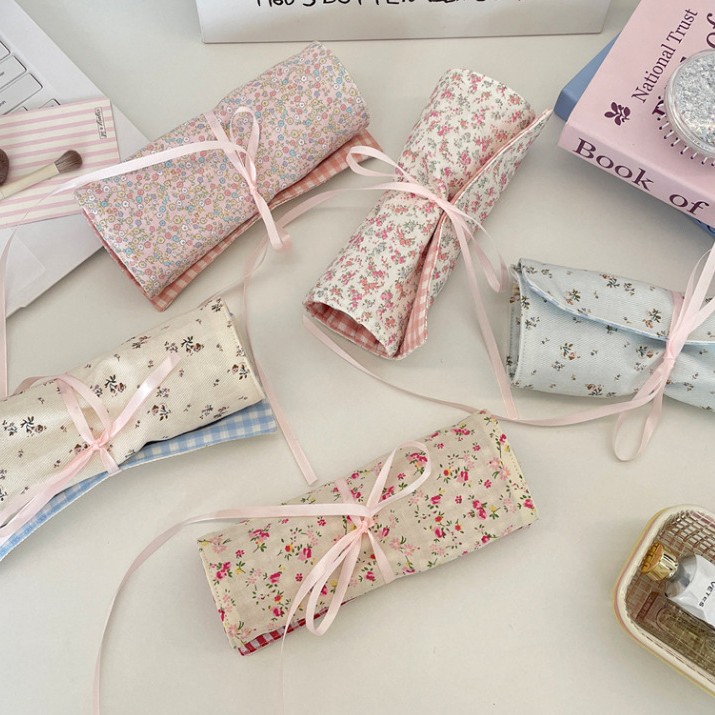 Beauty Bag Makeup - Kumaş Çiçek Desenli Makyaj Fırçası Saklama
