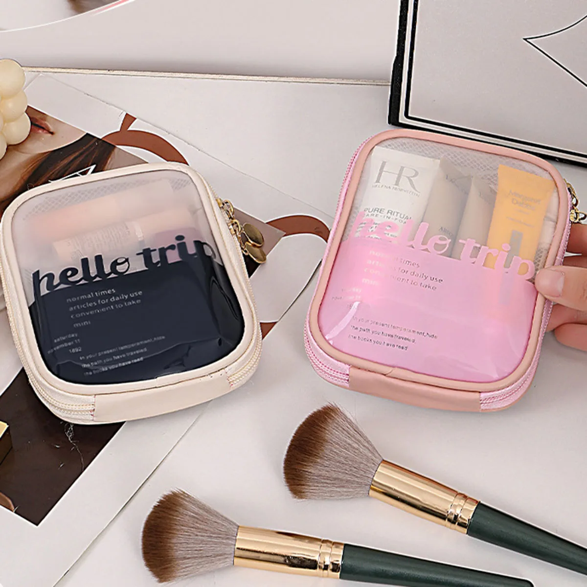 Beauty Bag Makeup - Şeffaf Taşınabilir Kozmetik Çantası Ruj Düzenleyici